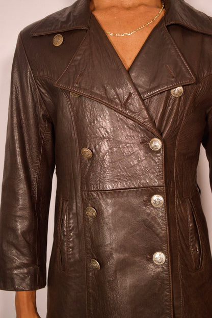 MANTEAU DE CUIR DE STYLE INSPECTEUR