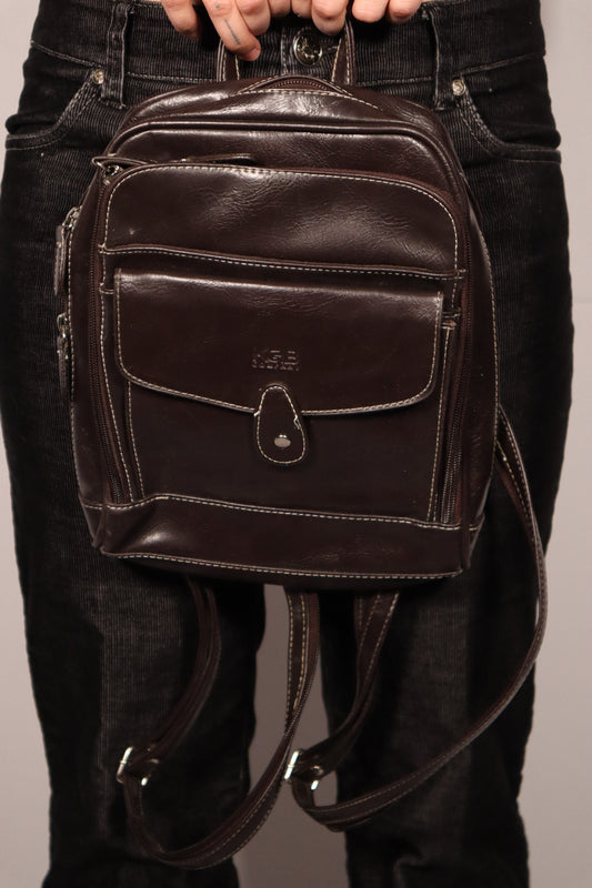 SAC À DOS EN CUIRETTE BRUN FONCÉ