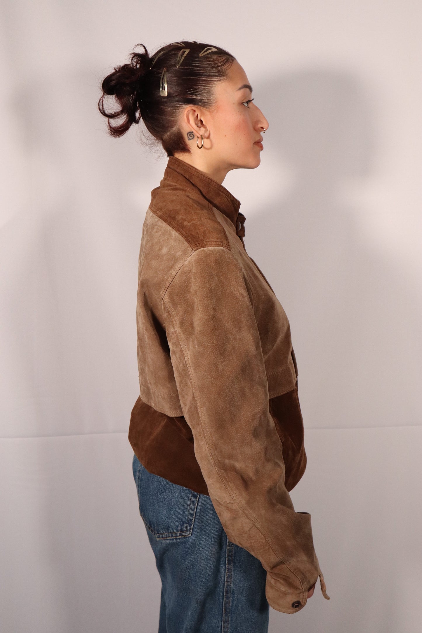 MANTEAU EN SUÈDE BRUN ET BEIGE