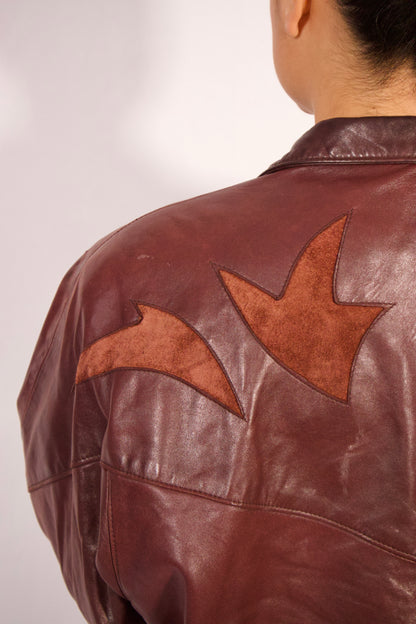 MANTEAU EN CUIR BRUN DÉTAILS EN SUÈDE