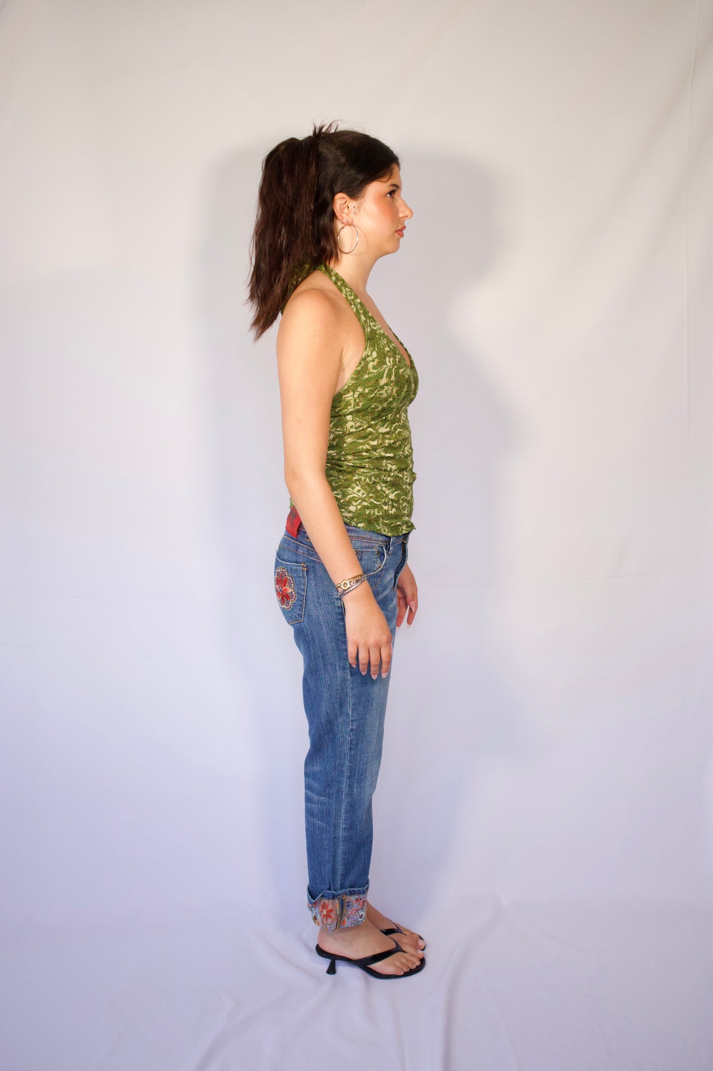HAUT DOS OUVERT VERT EN DENTELLE