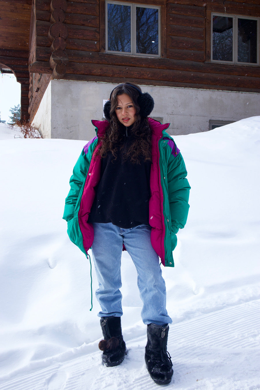 MANTEAU VINTAGE VERT ET ROSE