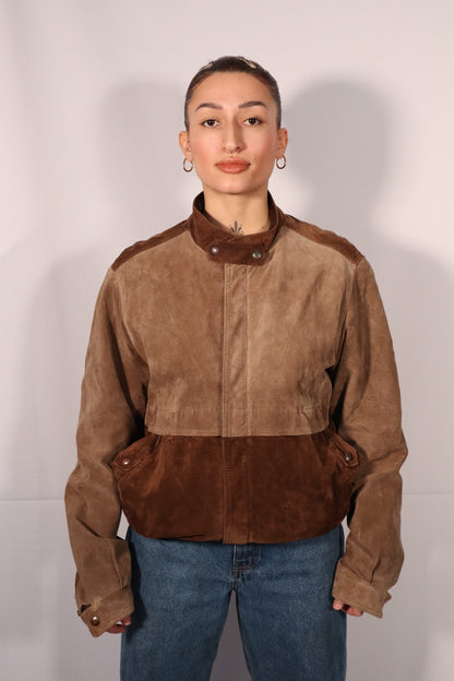 MANTEAU EN SUÈDE BRUN ET BEIGE