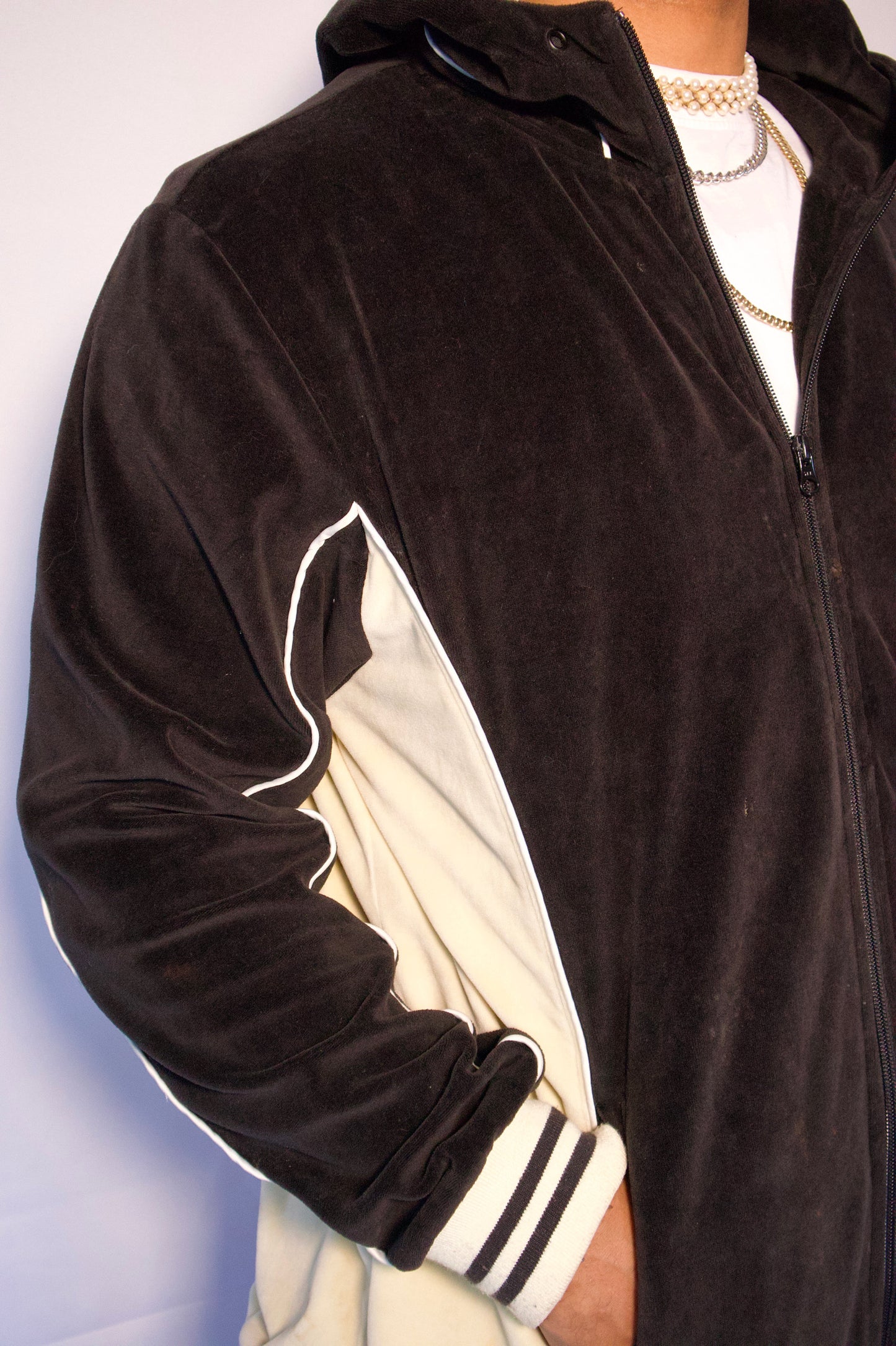 VESTE EN VELOURS BEIGE ET NOIR