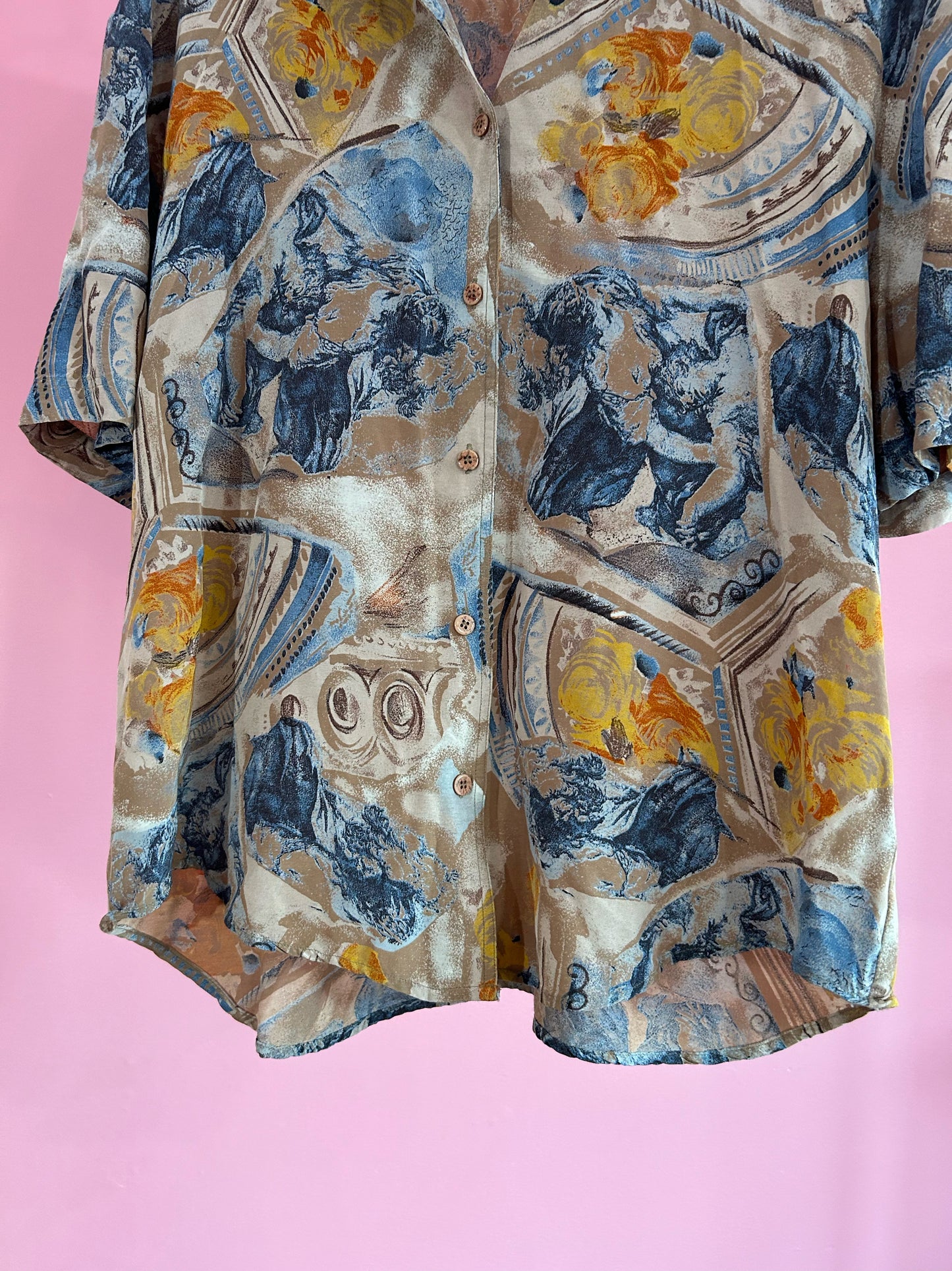 CHEMISE À MOTIFS BLEU BEIGE ET JAUNE