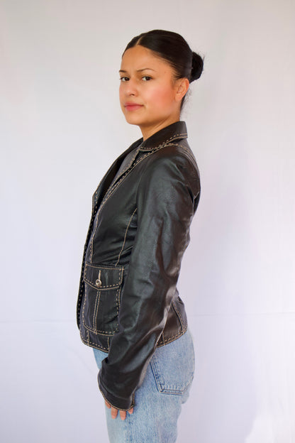 VESTE DE CUIR COUTURE BEIGE