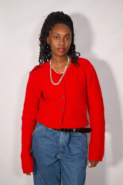 VESTE EN TRICOT DE LAINE ROUGE