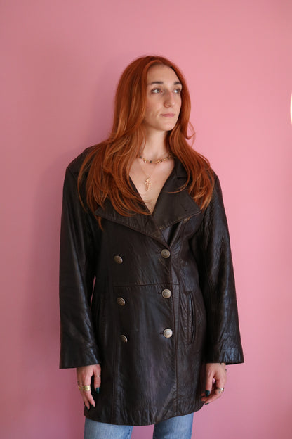 MANTEAU DE CUIR DE STYLE INSPECTEUR