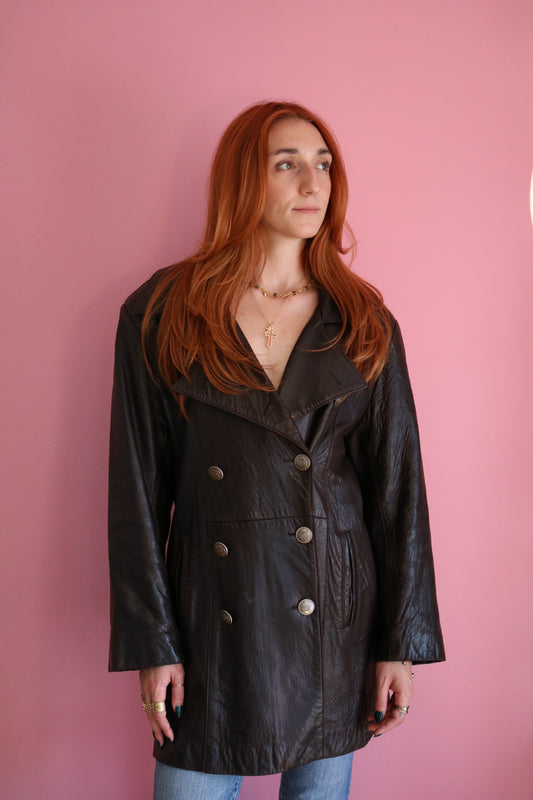 MANTEAU DE CUIR DE STYLE INSPECTEUR