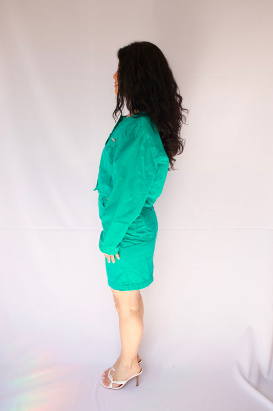 ENSEMBLE VESTE ET JUPE TURQUOISE