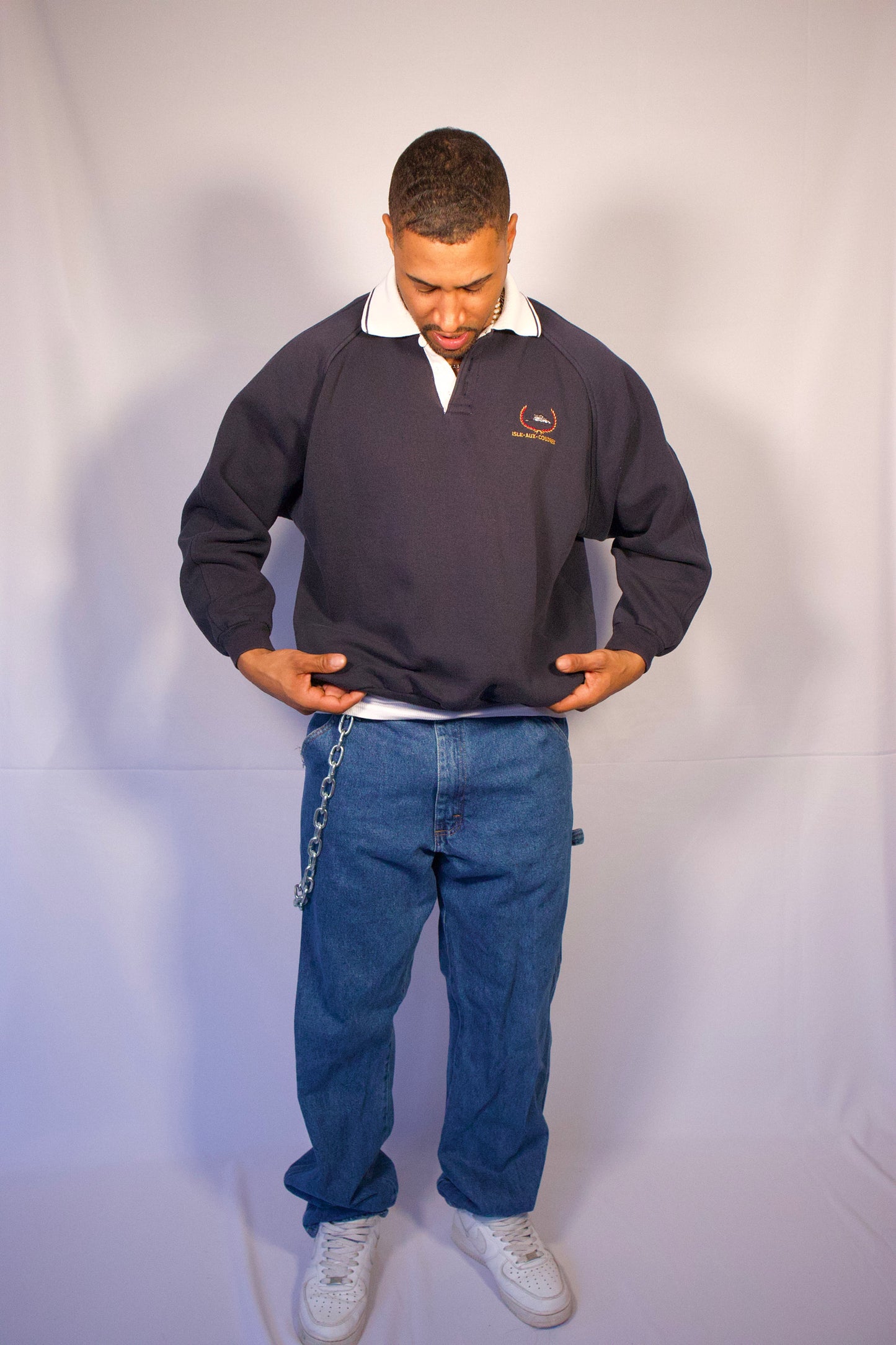 CREWNECK BLEU MARIN À COLLET BLANC