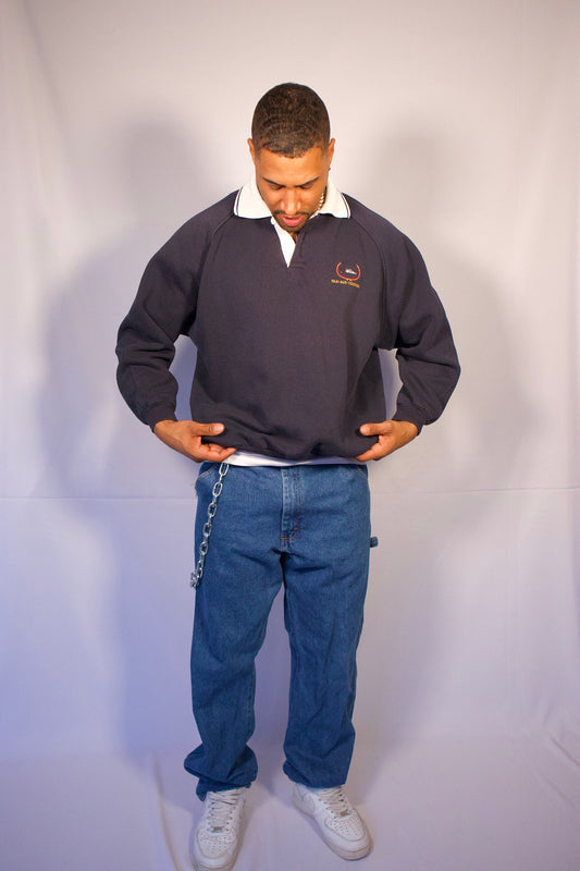 CREWNECK BLEU MARIN À COLLET BLANC