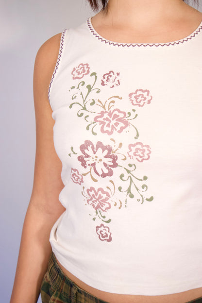 DÉBARDEUR BLANC AVEC MOTIFS DE FLEUR
