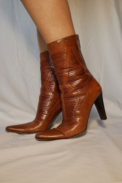 BOTTINES À TALONS CUIR NOISETTE