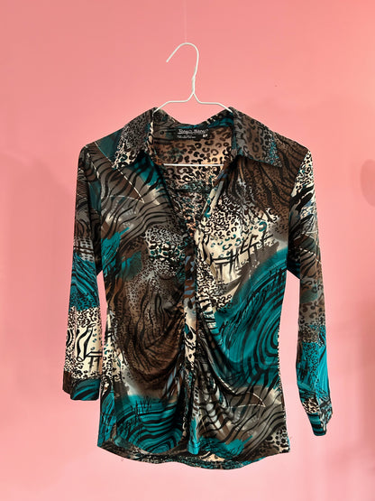 CHEMISE LÉOPARD TURQUOISE