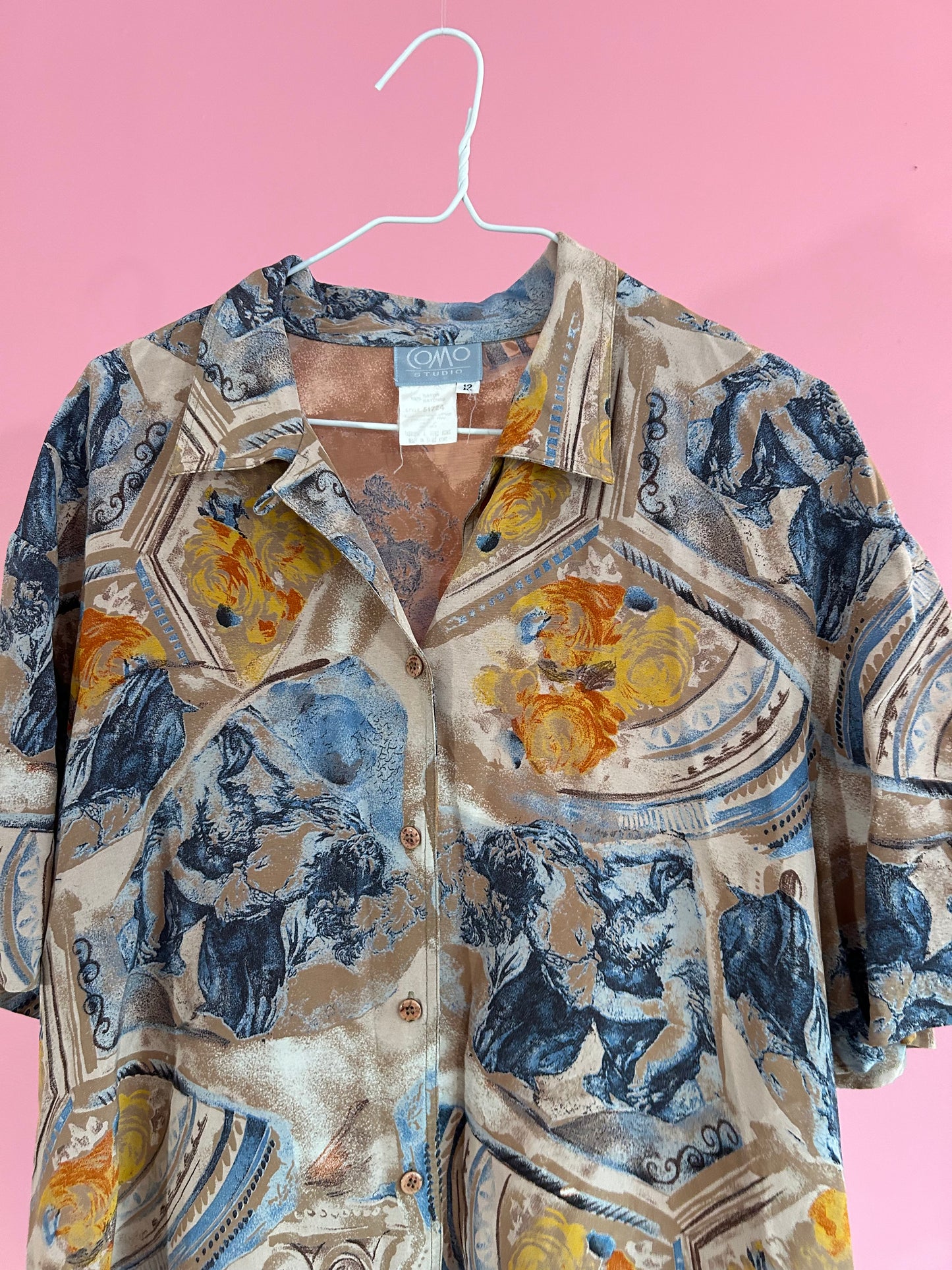 CHEMISE À MOTIFS BLEU BEIGE ET JAUNE