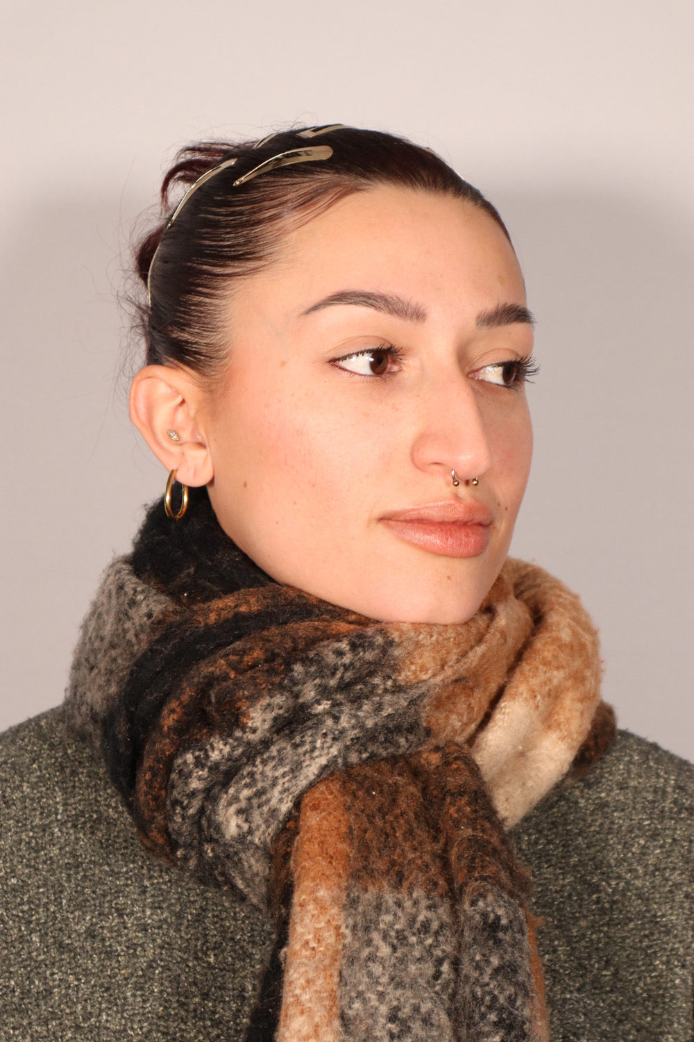 FOULARD À CARREAUX BRUN NOIR BEIGE