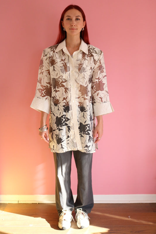 CHEMISE BLANCHE À FLEUR TRANSPARENTE