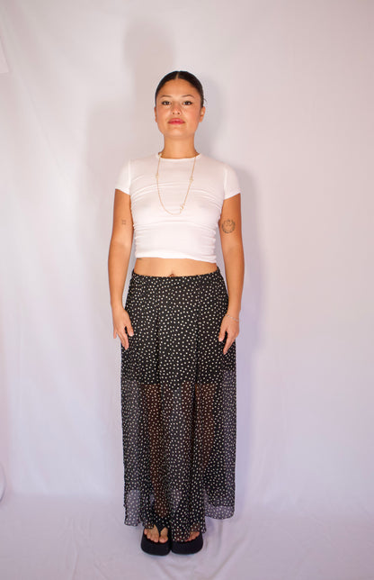 LONGUE JUPE NOIR À POIS BLANC