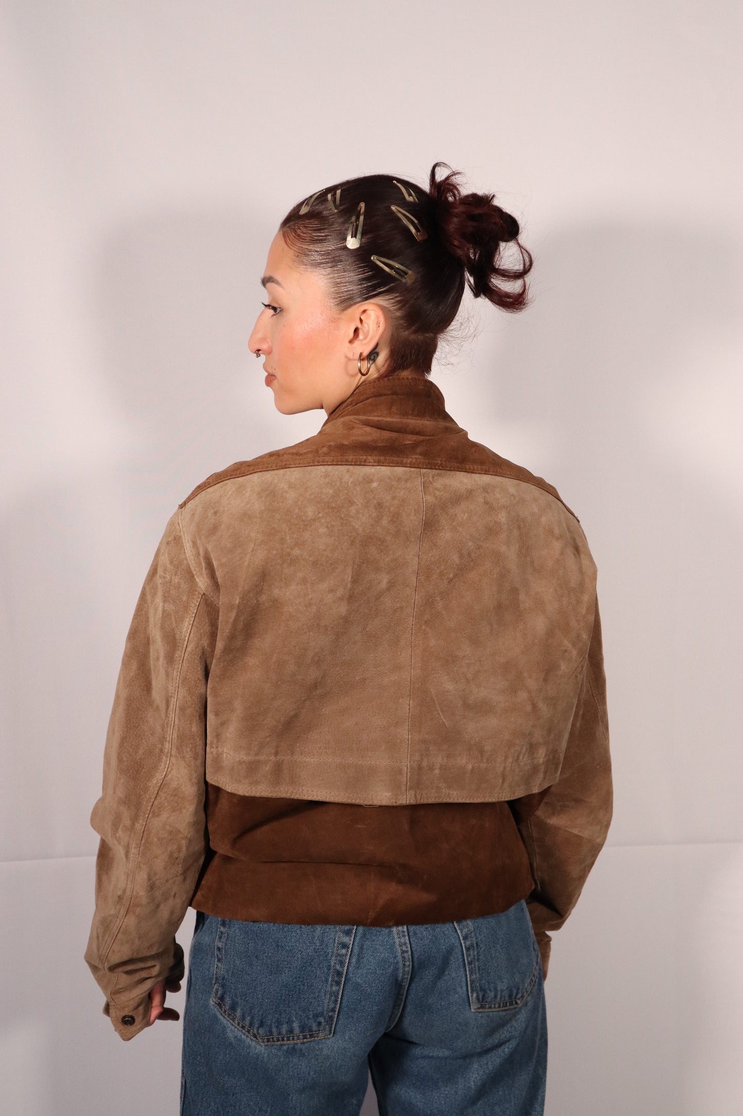 MANTEAU EN SUÈDE BRUN ET BEIGE