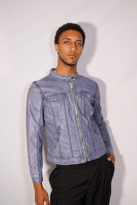 VESTE EN SIMILICUIR BLEU