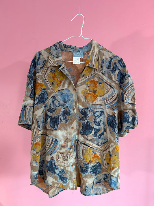 CHEMISE À MOTIFS BLEU BEIGE ET JAUNE