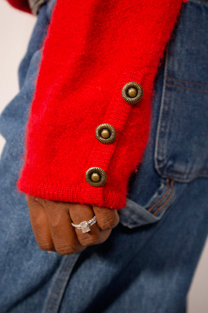 VESTE EN TRICOT DE LAINE ROUGE