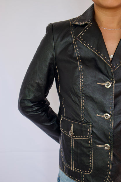 VESTE DE CUIR COUTURE BEIGE