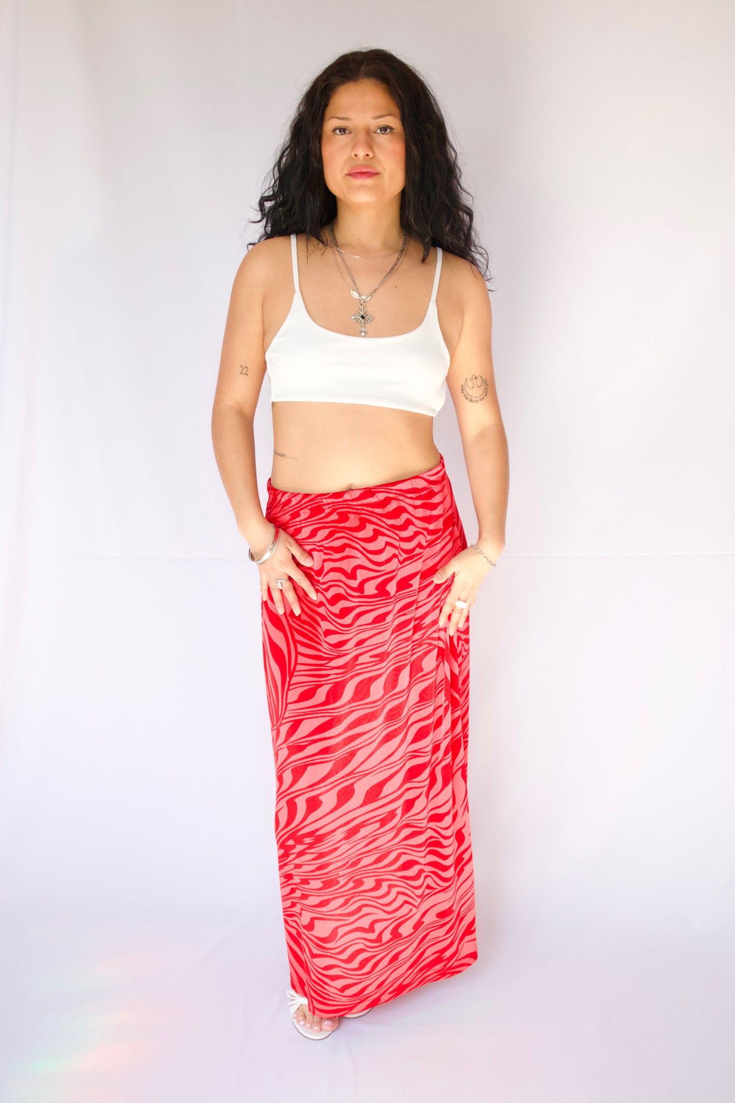 MAXI JUPE TIGRÉ ROUGE ET ROSE