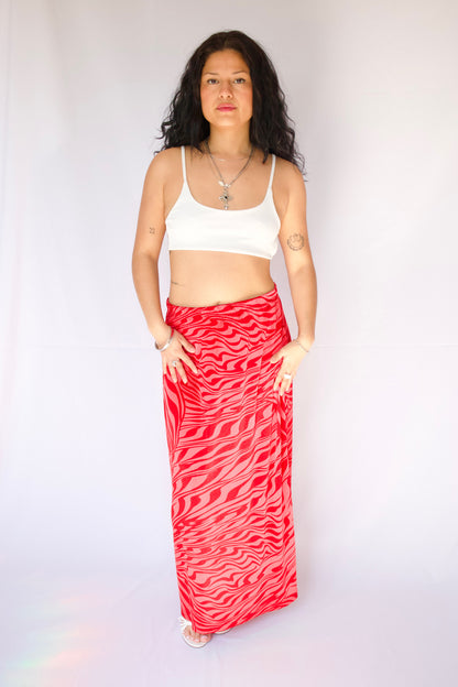 MAXI JUPE TIGRÉ ROUGE ET ROSE
