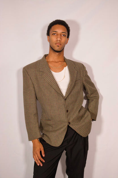 VESTON A CARREAUX VERT BLEU ET BRUN