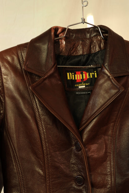 MANTEAU DE CUIR BRUN ACAJOU