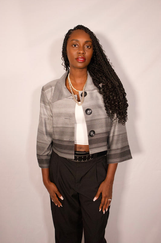 VESTON COURT GRIS À RAYURES