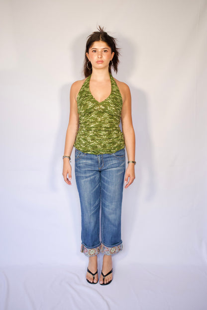HAUT DOS OUVERT VERT EN DENTELLE