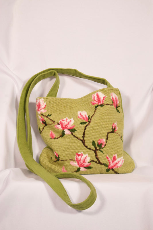 SACOCHE VERTE FLEURIE