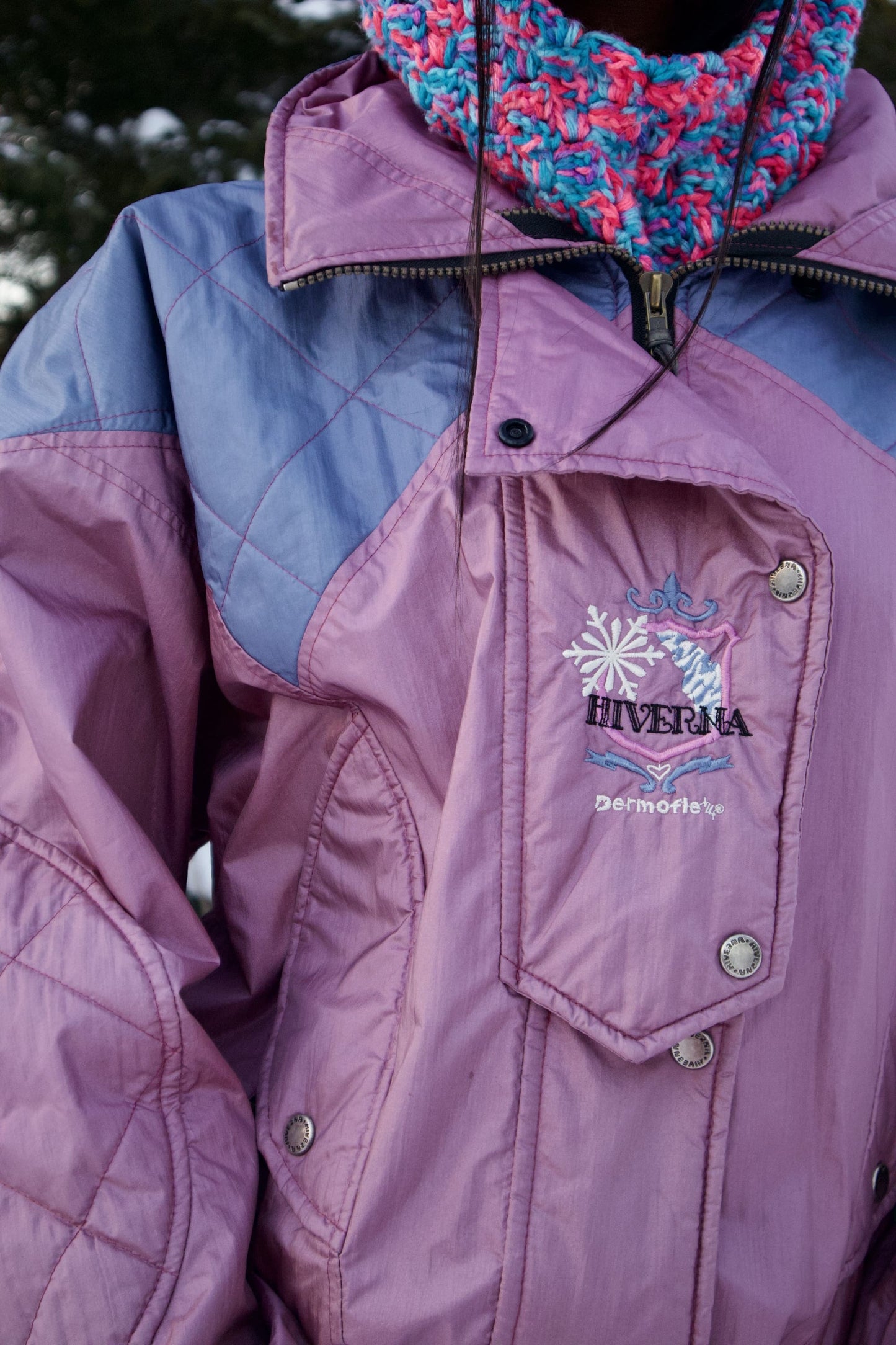 MANTEAU D'HIVER VINTAGE VIOLET ET BLEU