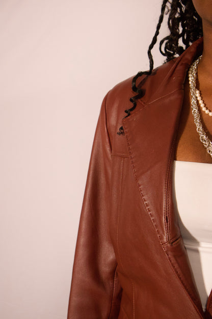 MANTEAU DE CUIR NOISETTE