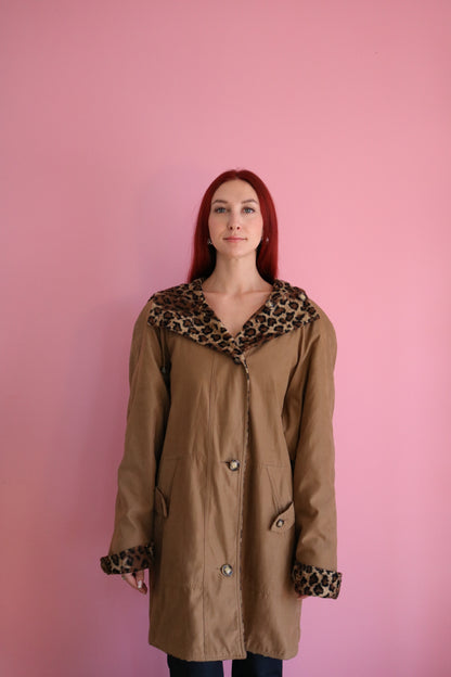 MANTEAU BRUN CLAIR À MOTIF LÉOPARD