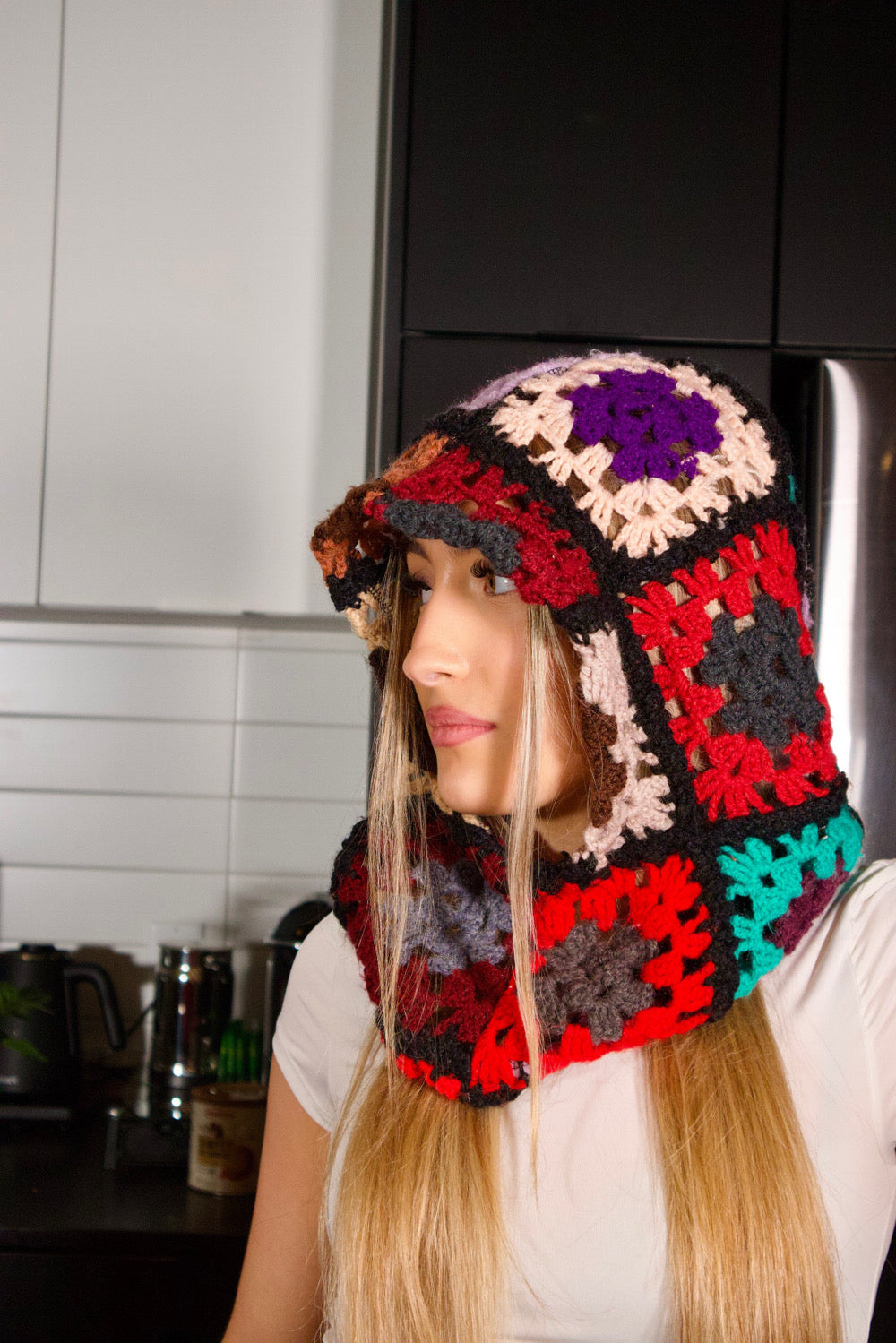 BALACLAVA EN TRICOT FLEURI