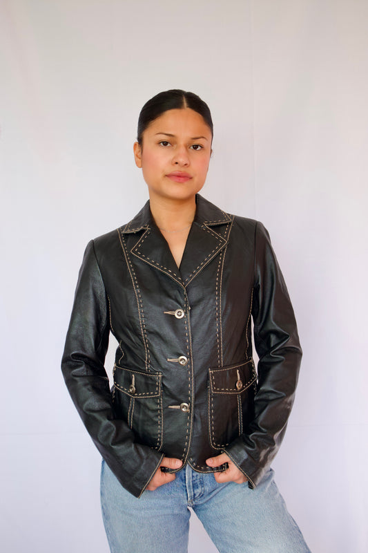 VESTE DE CUIR COUTURE BEIGE