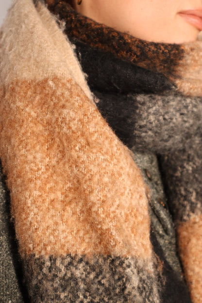 FOULARD À CARREAUX BRUN NOIR BEIGE