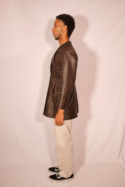 MANTEAU DE CUIR DE STYLE INSPECTEUR