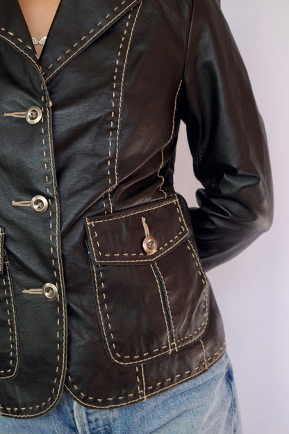 VESTE DE CUIR COUTURE BEIGE