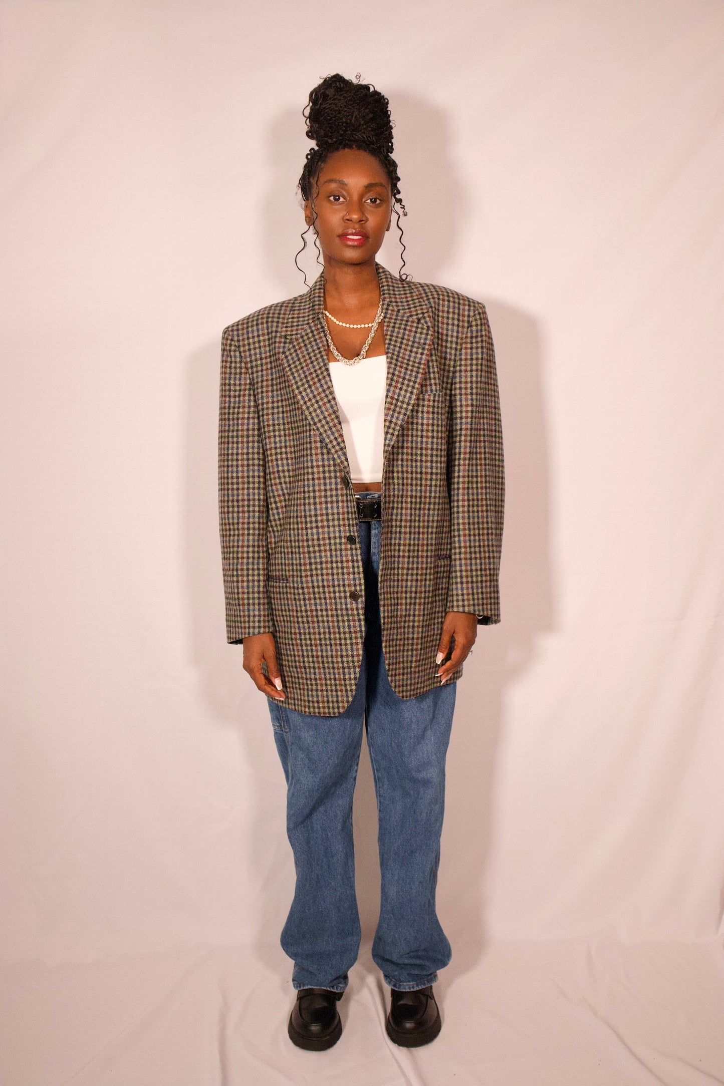 VESTON A CARREAUX VERT GRIS ET ROUGE