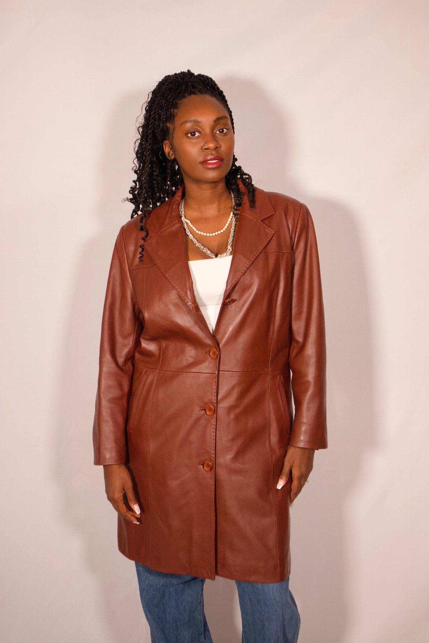 MANTEAU DE CUIR NOISETTE