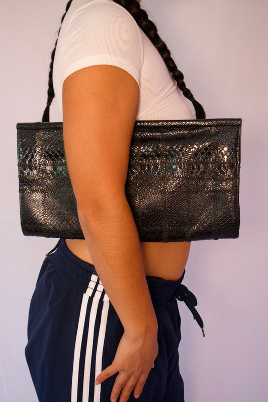 POCHETTE NOIR FAUX SERPENT