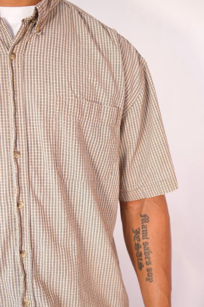 CHEMISE À MANCHES COURTES À CARREAUX BEIGE ET NOIR