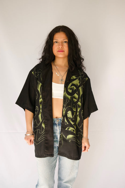 CHEMISE À MANCHES COURTES NOIR ET VERT