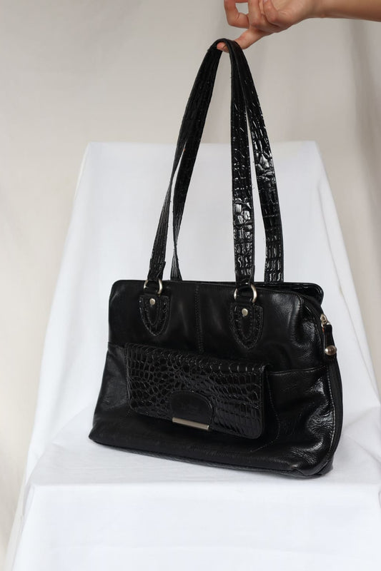 Sac noir faux crocodile