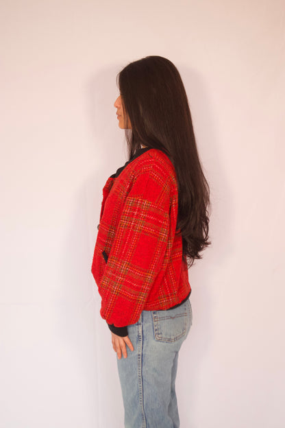 cardigan rouge carreaux Ates vue de profil